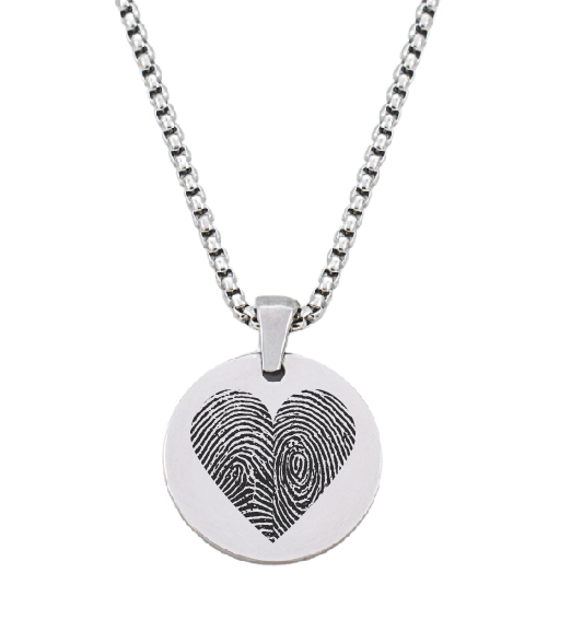 Heren ketting ronde hanger, hartje 2 afdrukken Rylana