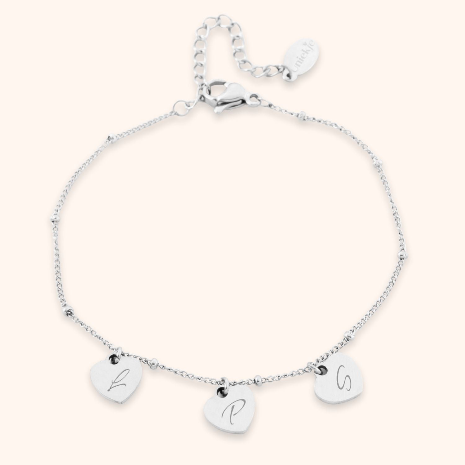 Bedel armband hart | 3 initialen