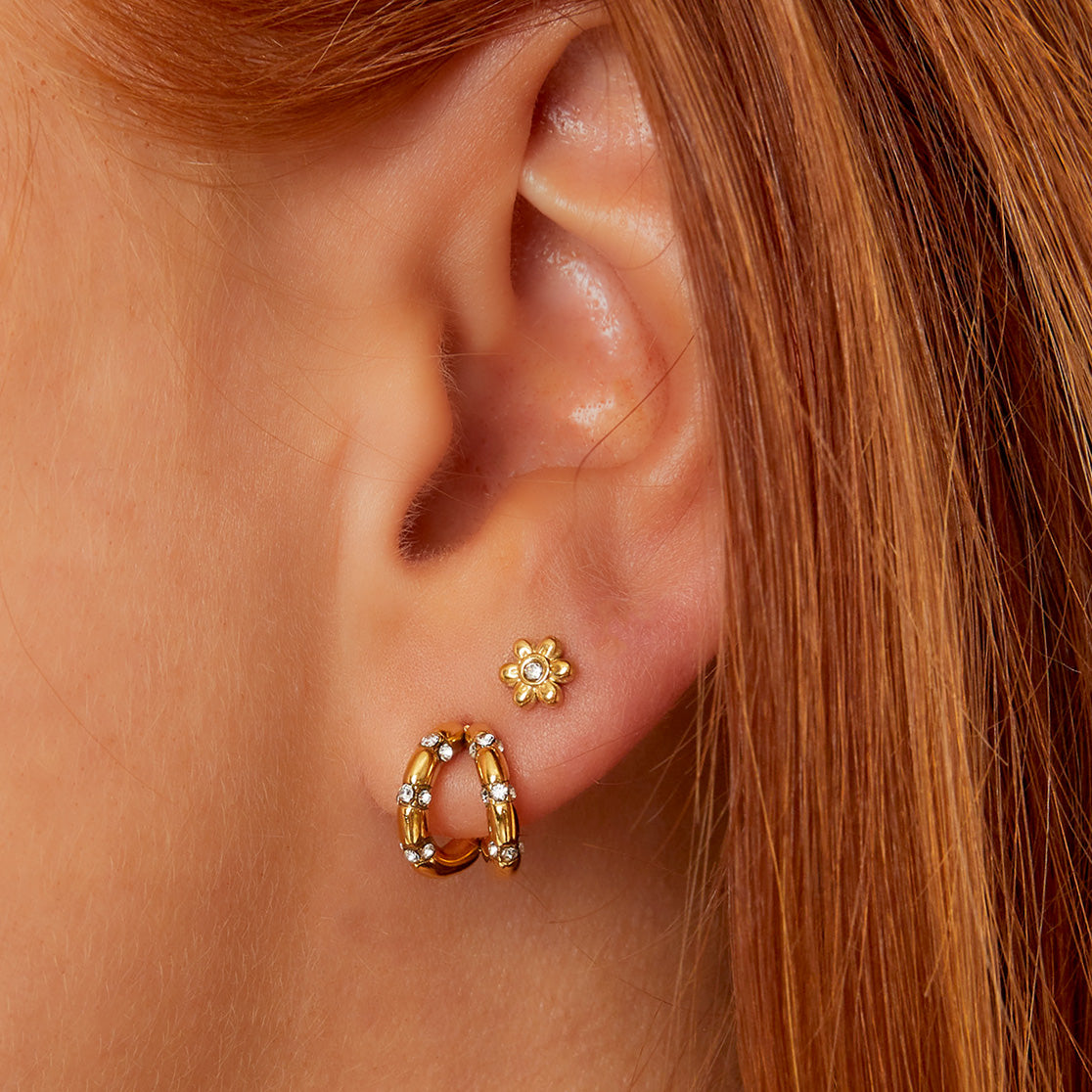 Stud Earrings Flower Rhinestone