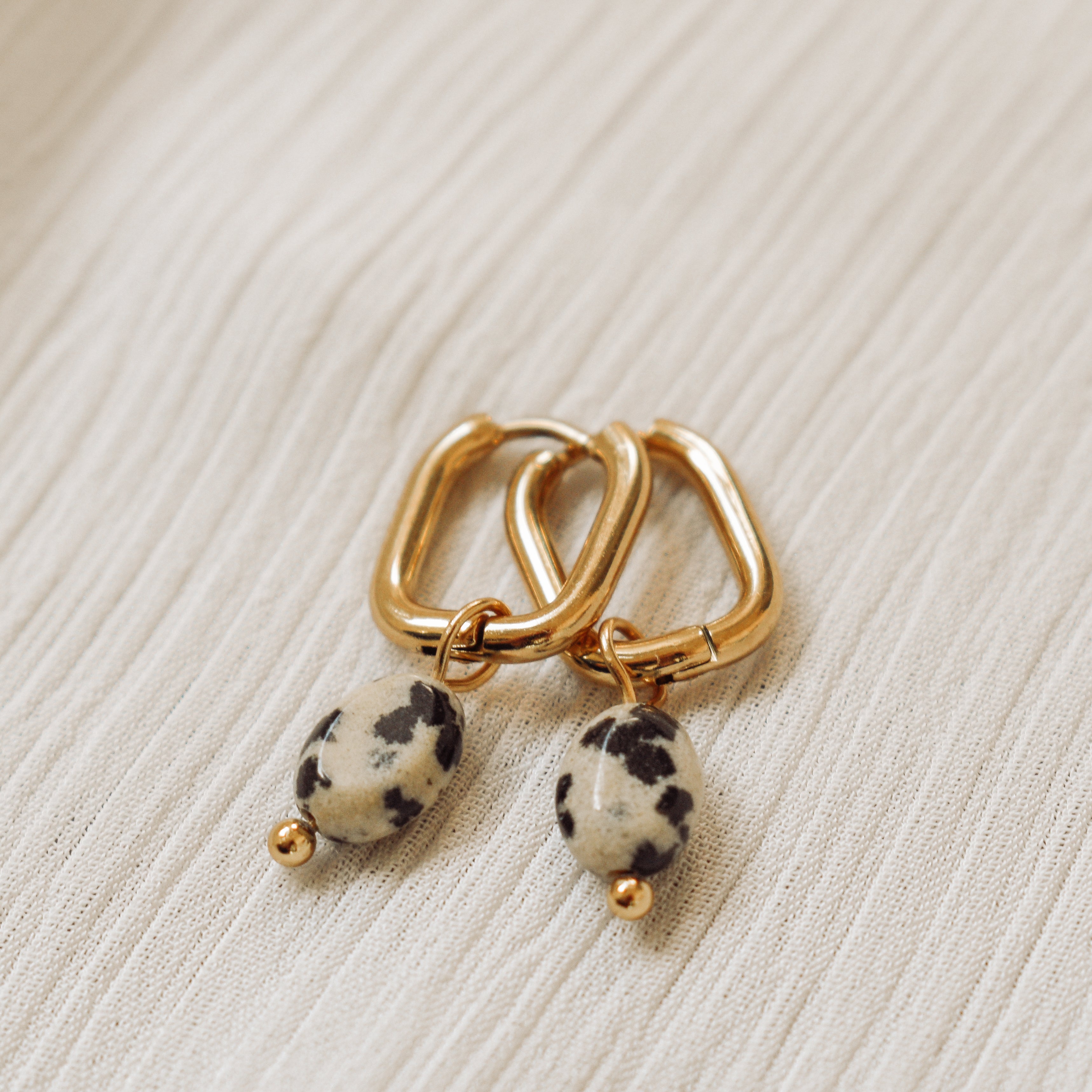 Earrings oval Dalmatian jasper