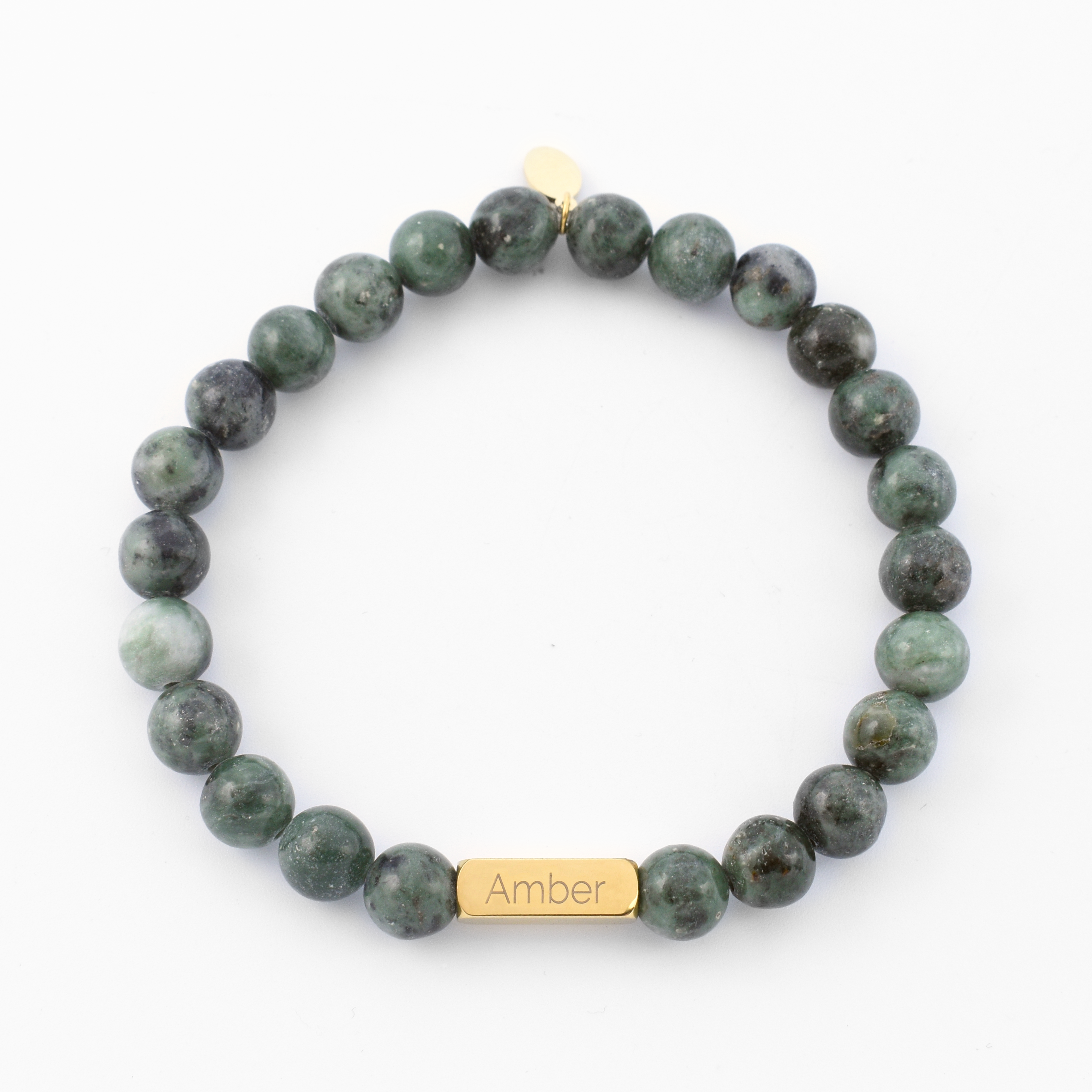 Bead bracelet name green natural stone