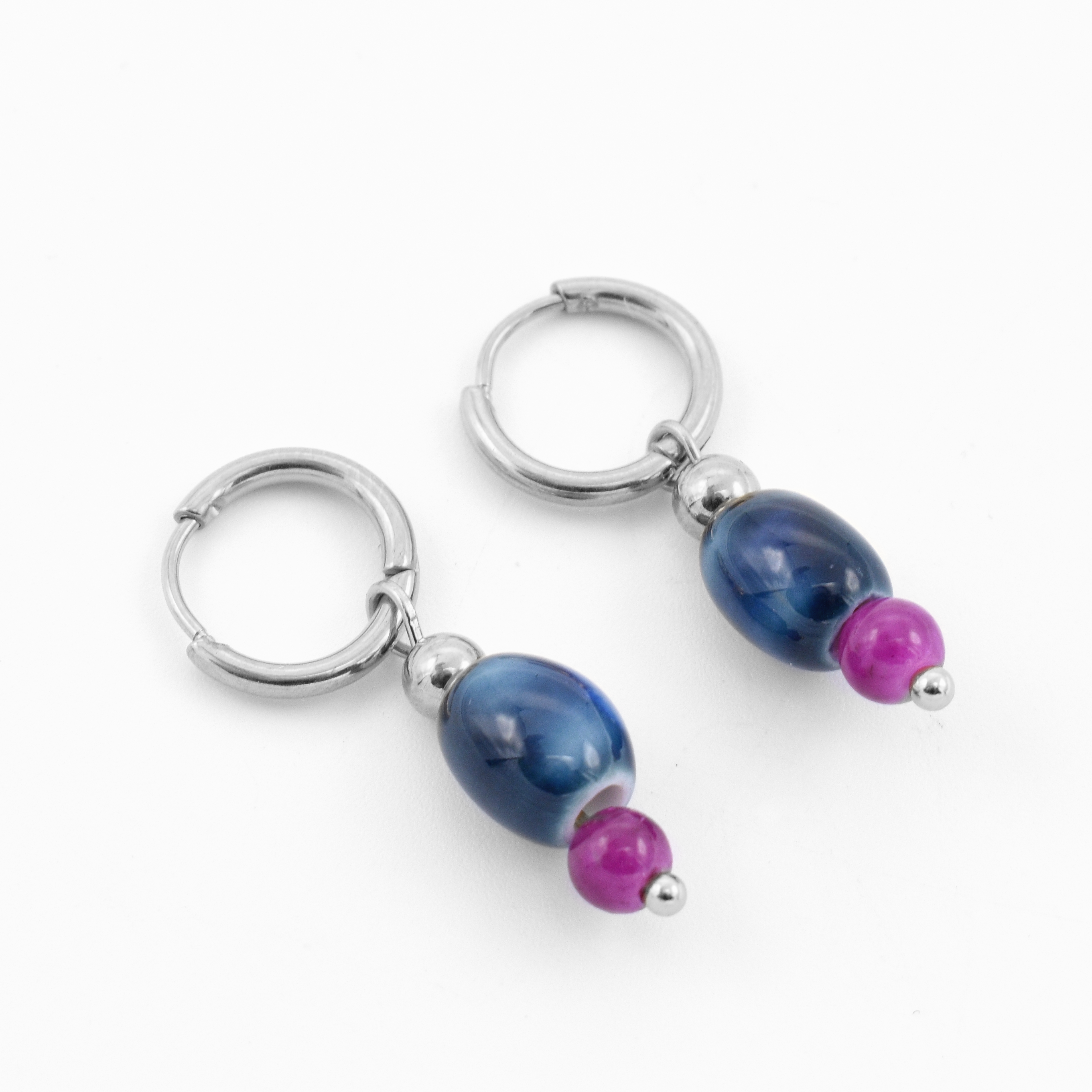 Earrings Beads Blue & Pink