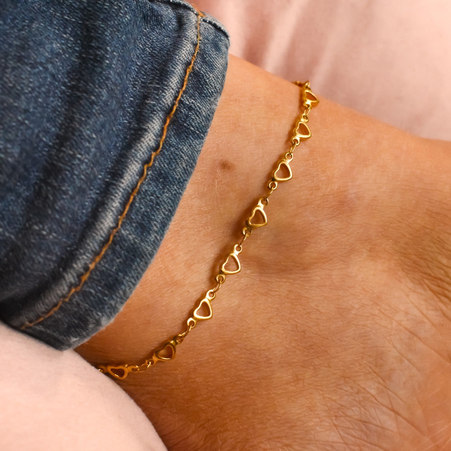 Enkelbandje hartjes goud rvs hart